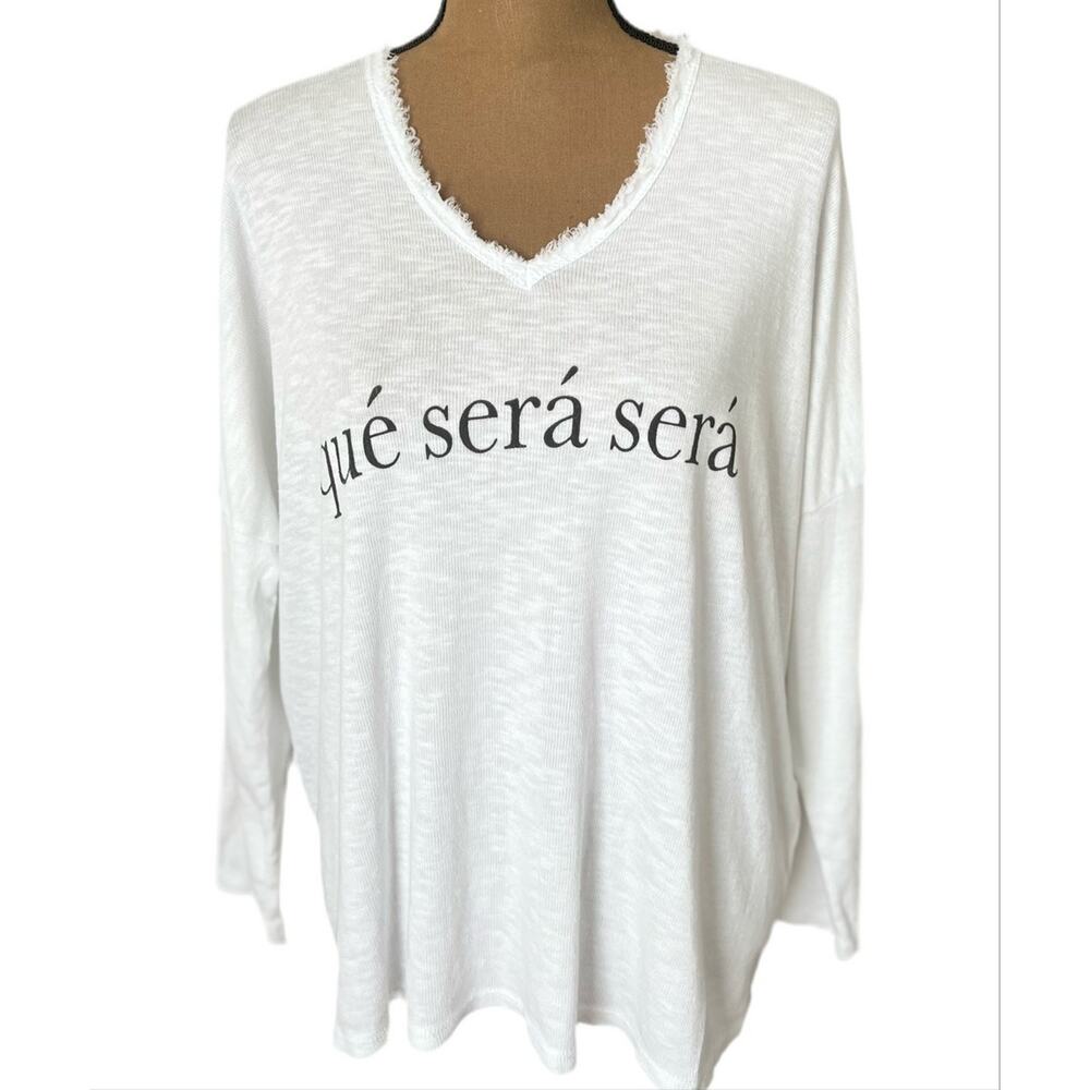 Milio Milano Graphic Top Women L White Que Sera Sera Italian Cotton Boho Relaxed